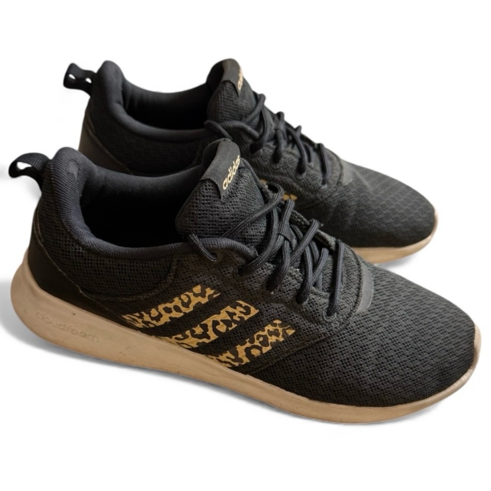 Adidas Black and Tan Leopard Print Sneakers Size 8 RUNS SMALL